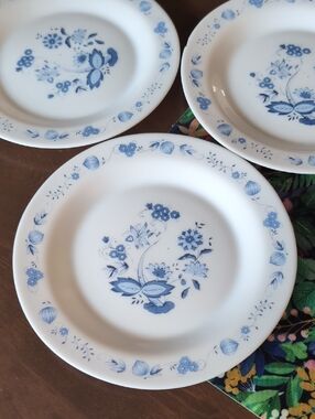 White and Blue Onion Floral Plates - Set of 3